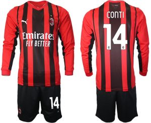 AC Milan Andrea Conti #14 Herren Heimtrikot Offizielles Set Langarm + Kurze Hosen