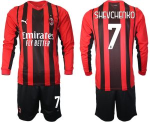 AC Milan Heimtrikot Andriy Shevchenko #7 Herren Trikotsatz Langarm + Kurze Hosen