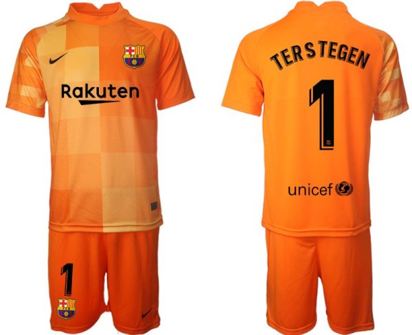 FC Barcelona Torwarttrikot 2021/2022 in Orange Trikotsatz mit Aufdruck Ter Stegen 1