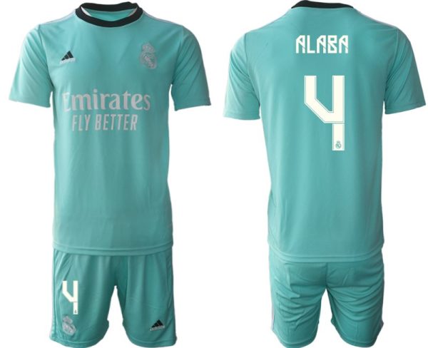 Fussball Trikotsatz Real Madrid Ausweichtrikot 2022 grün mit Aufdruck Alaba 4