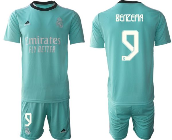 Fußball Trikotsatz Real Madrid Ausweichtrikot 2022 grün mit Aufdruck Benzema 9