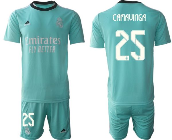 Fußball Trikotsatz Real Madrid Ausweichtrikot 2022 grün mit Aufdruck Camavinga 25