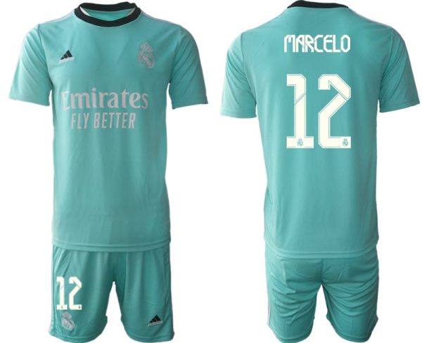 Fußball Trikotsatz Real Madrid Ausweichtrikot 2022 grün mit Aufdruck Marcelo 12