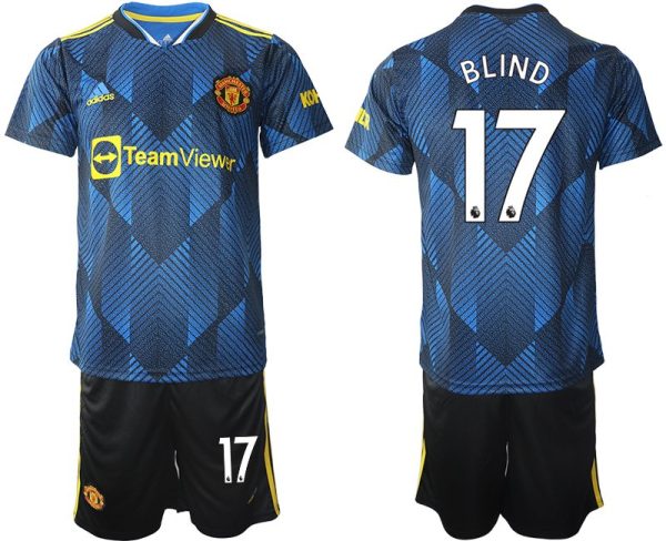 Manchester United Ausweichtrikot 2022 blau mit Aufdruck Blind 17-1