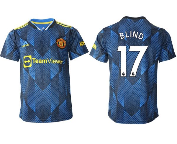 Manchester United Ausweichtrikot 2022 blau mit Aufdruck Blind 17