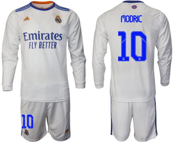 Real Madrid Heimtrikot 2022 weiß Langarm Trikotsatz mit Aufdruck Modric 10