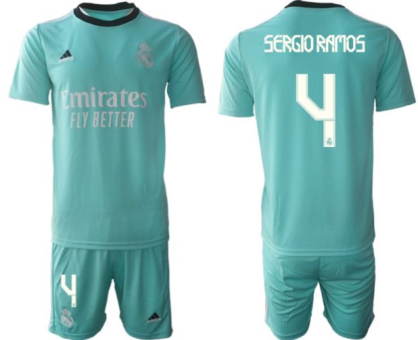 Trikotsatz Real Madrid Ausweichtrikot 2022 grün mit Aufdruck Sergio Ramos 4