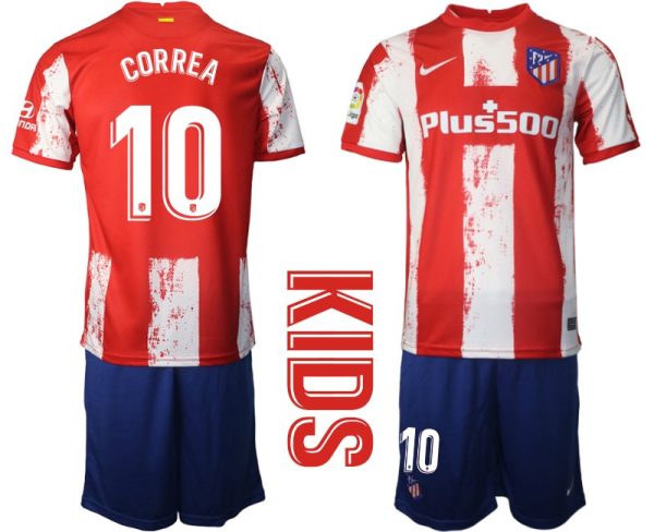 Atlético de Madrid Heimtrikot in rot 2021/2022 für Kinder mit Aufdruck CORREA 10