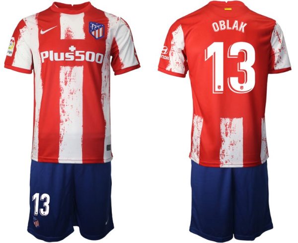 Atletico de Madrid Stadion Heimtrikot 2021-22 rot/weiß mit Aufdruck OBLAK 13-1