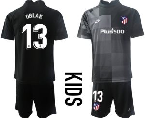 Atlético Madrid Torwart Trikot schwarz Kinder Trikotsatz Kurzarm + Kurze Hosen OBLAK 13