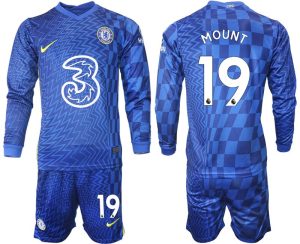 Chelsea FC Heimtrikot 2022 Lange Ärmel Trikotsatz in blau mit Aufdruck Mount 19