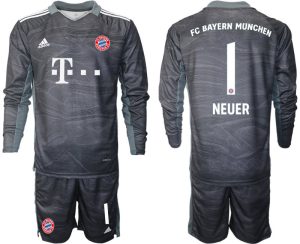 FC Bayern München 2021/22 Neuer 1# Schwarz Herren Torwarttrikot Langarm + Kurze Hosen