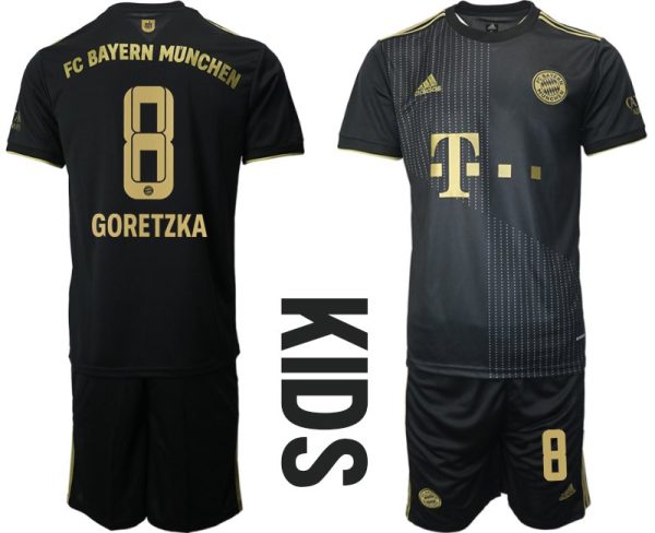 FC Bayern München Auswärtstrikot 2022 schwarz für Kinder mit Aufdruck Goretzka 8