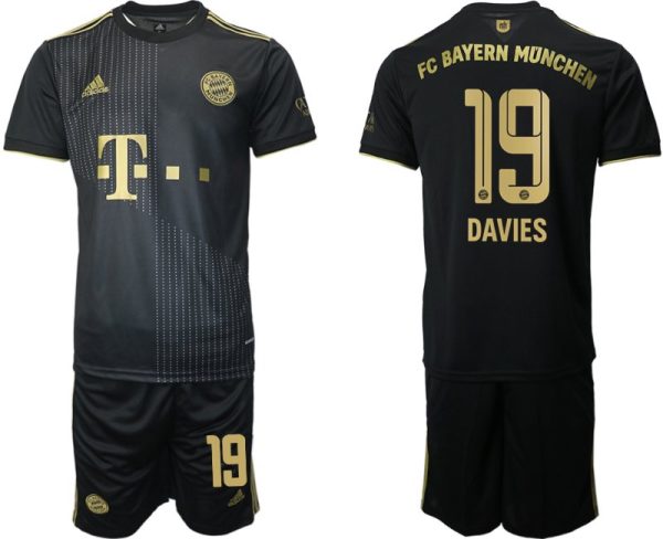 FC Bayern München Davies 19 Herren Fußballtrikot Away 2021/22 Schwarz Trikotsatz