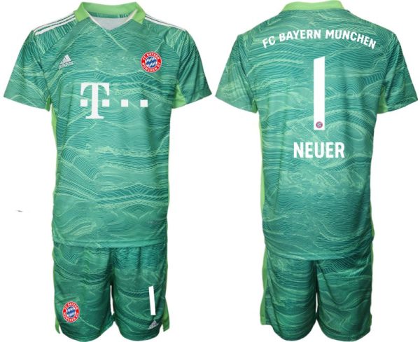 FC Bayern München Torwarttrikot 2021/22 Grün Kurzarm Manuel Neuer 1# Trikotsatz