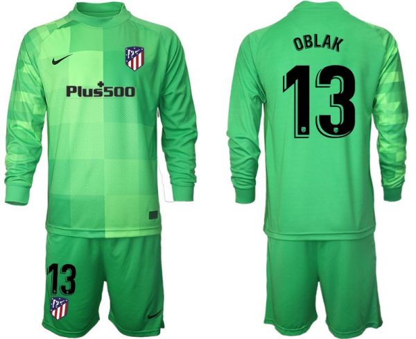 Fußball Trikotsatz Atlético Madrid Torwarttrikot in Grün mit Aufdruck OBLAK 13