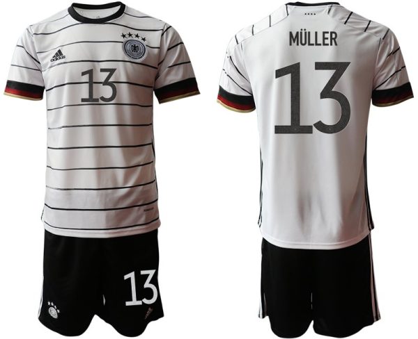 Fußballtrikot Set DFB Deutschland Heimtrikot Herren EM 2020 in weiß mit Aufdruck Müller 13