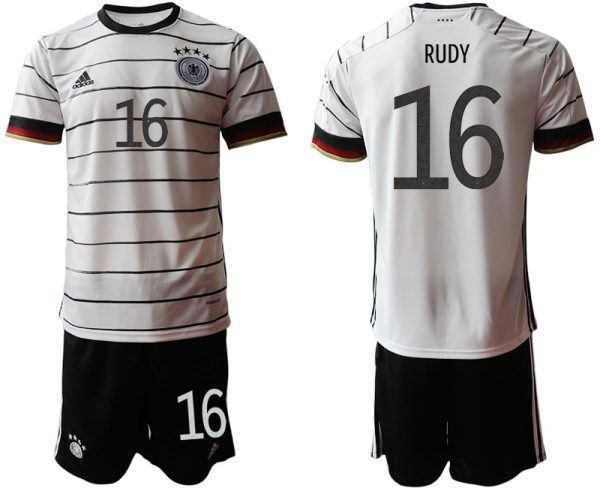 Fußballtrikot Set DFB Deutschland Heimtrikot Herren EM 2020 in weiß mit Aufdruck RUDY 16