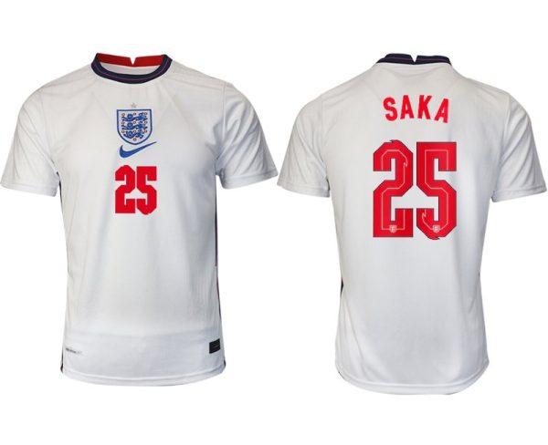 Günstige Fußballtrikots England Heimtrikot EM 2022 weiß/blau mit Aufdruck SAKA 25