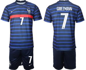 Günstige Trikotsatz Frankreich Heimtrikot EM 2022 Blau mit Aufdruck Griezmann 7