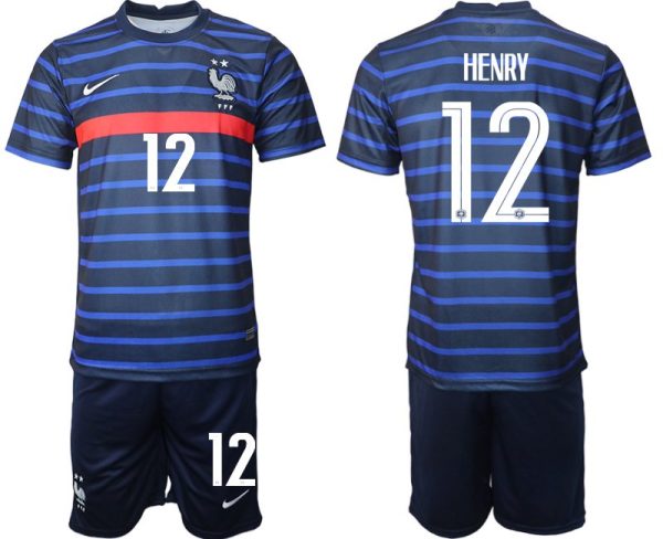 Günstige Trikotsatz Frankreich Heimtrikot EM 2022 Blau mit Aufdruck Henry 12