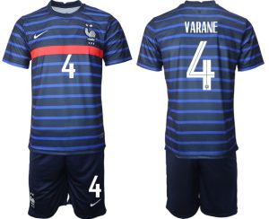 Günstige Trikotsatz Frankreich Heimtrikot EM 2022 Blau mit Aufdruck VARANE 4