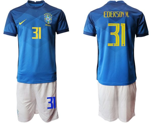 Herren Brasilien Auswärtstrikot 2020/21 blau mit Aufdruck EDERSON M. 31