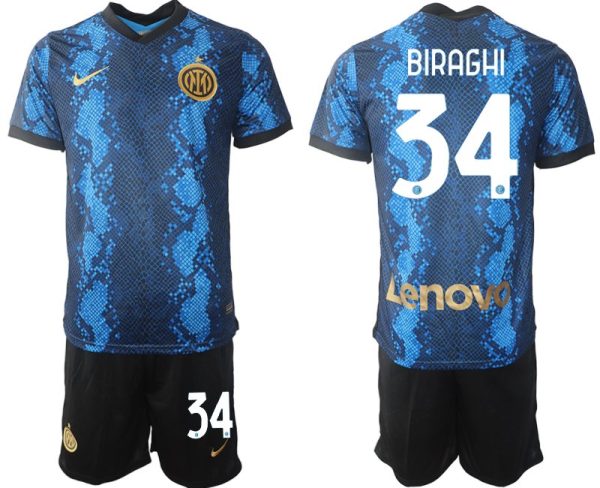 Inter Mailand Cristiano Biraghi #34 Kit Herren Heimtrikot Trikotsatz Kurzarm + Kurze Hosen