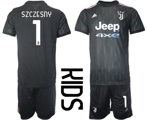 Juventus Turin Auswärtstrikot 2021/22 für Kinder schwarz mit Aufdruck Szczesny 1