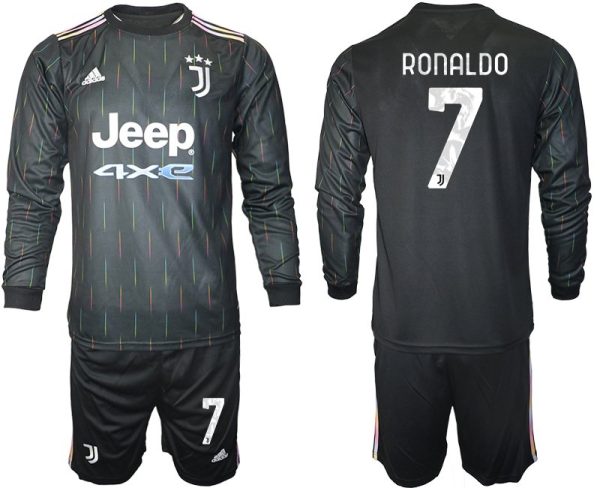 Juventus Turin Herren Auswärts Trikot 2021/22 schwarz/weiß mit Aufdruck Ronaldo 7