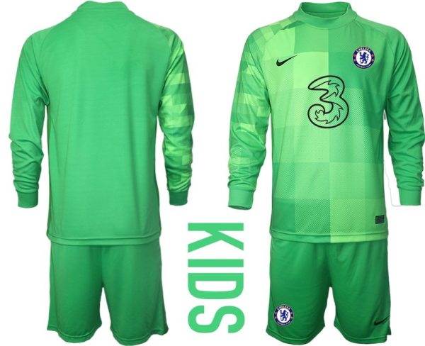 Kinder Chelsea FC Torwarttrikot 2021/22 Trikotsatz Langarm grün