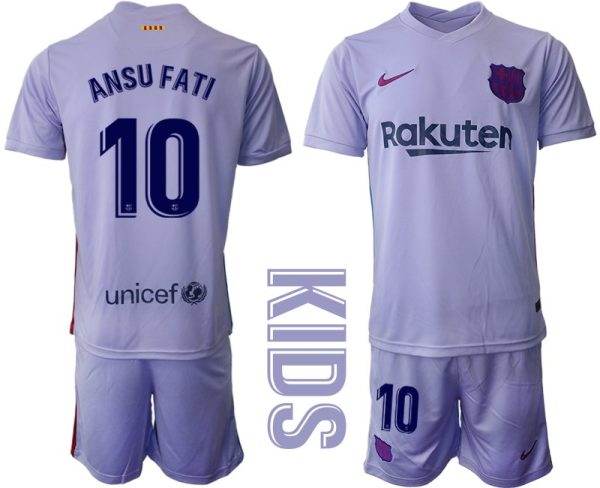 Kinder Fußballtrikot FC Barcelona 2021/22 Trikot Away mit Aufdruck ANSU FATI 10