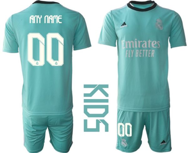 Kinder Real Madrid Ausweichtrikot 2021-22 türkis/weiß Trikotsatz Kurzarm + Kurze Hosen-1