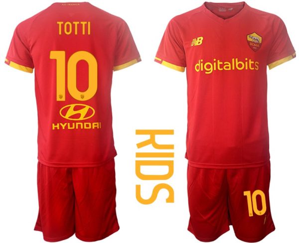 Kindertrikot AS Roma Heim Trikot 2022 rot für Kinder TOTTI 10 Trikotsatz