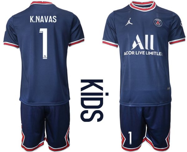 Paris Saint Germain PSG Heimtrikot 2021/22 für Kinder in blau mit Aufdruck K.Navas 1