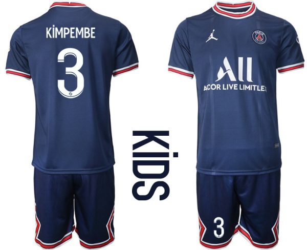 Paris Saint Germain PSG Heimtrikot 2021/22 für Kinder in blau mit Aufdruck Kimpembe 3