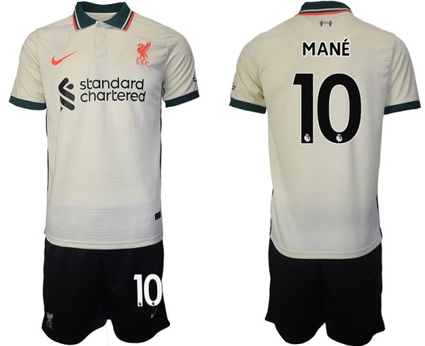 Personalisierbar FC Liverpool Auswärtstrikot 2021/22 beige mit Aufdruck Mané 10