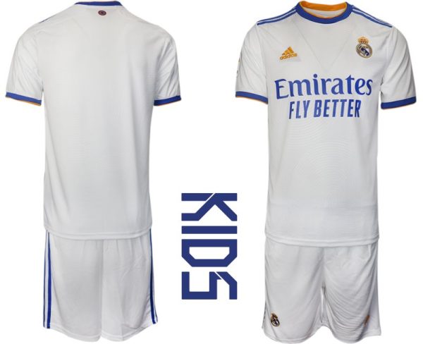 Personalisierbar Kinder Heimtrikot Real Madrid Home Trikot weiß blau 2021/22