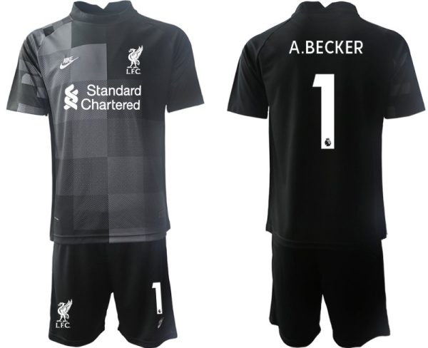 Personalisierbar Trikotsatz FC Liverpool Fußball Torwarttrikot 2021/22 Schwarz A.BECKER 1