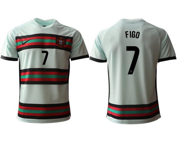 Portugal EURO 2020-21 Auswärts Trikot türkis/schwarz mit Aufdruck FIGO 7