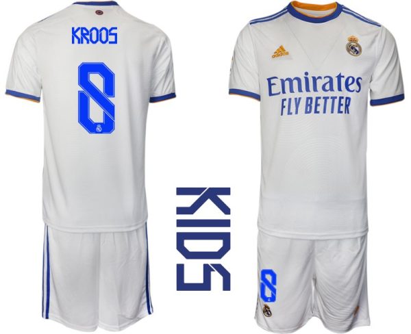 Real Madrid 2021/22 Heimtrikot Kinder Junior weiss blau mit Aufdruck Kroos 8