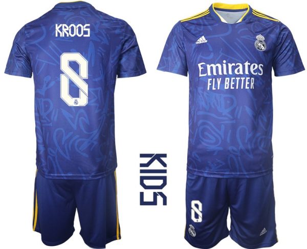 Real Madrid Auswärtstrikot Set blau 2021/22 Away Trikot für Kinder mit Aufdruck Kroos 8