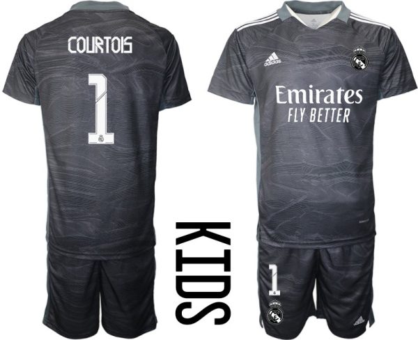 Real Madrid Torwart Heimtrikot 2021/22 Schwarz Kinder mit Aufdruck Courtois 1