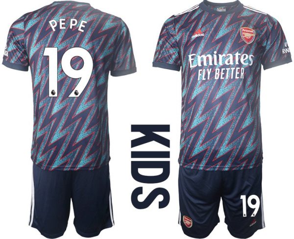 Trikotsatz FC Arsenal Ausweichtrikot 2021/2022 für Kinder Blau mit PEPE 19 Aufdruck