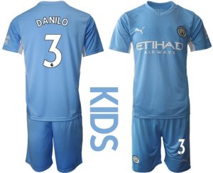 Trikotsatz Manchester City Heimtrikot 2022 Für Kinder hellblau mit Aufdruck Danilo 3