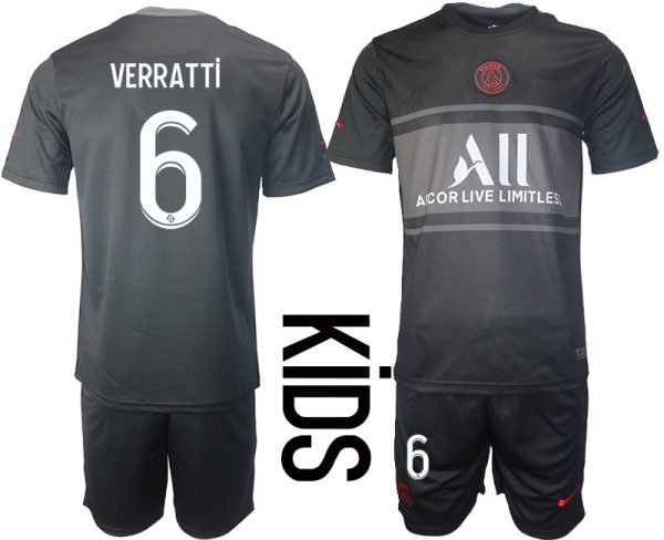 Verratti 6 Kinder Paris Saint Germain PSG Ausweichtrikot 2021-22 schwarz rot