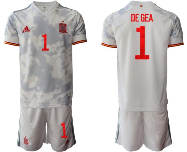 DE GEA 1 Spanien Trikot Away EM 2020/21 Weiss Kurzarm + Kurze Hosen