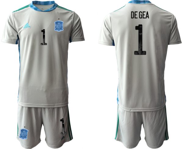 Goalkeeper Shirt Fußballtrikots Spanien Trikot 2022 Grau Kurzarm + Kurze Hosen DE GEA 1