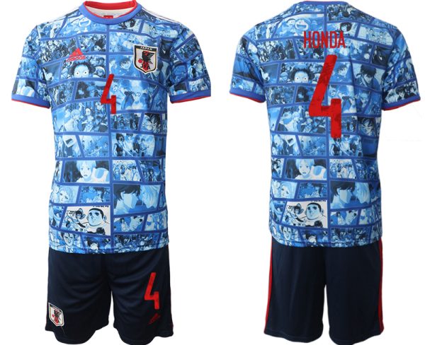 Fantastisches Japan 2022 Heimtrikot Trikotsatz Blau Kurzarm + Kurze Hosen HONDA 4