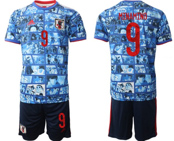 Fantastisches Japan 2022 Heimtrikot Trikotsatz Blau Kurzarm + Kurze Hosen MINAMINO 9